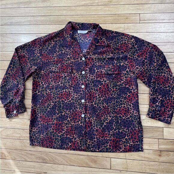 IMPRESSIONS Red Leopard Ombre Shirt Women XL VTG Mother Pearl Button Long Sleeve - Picture 3 of 16